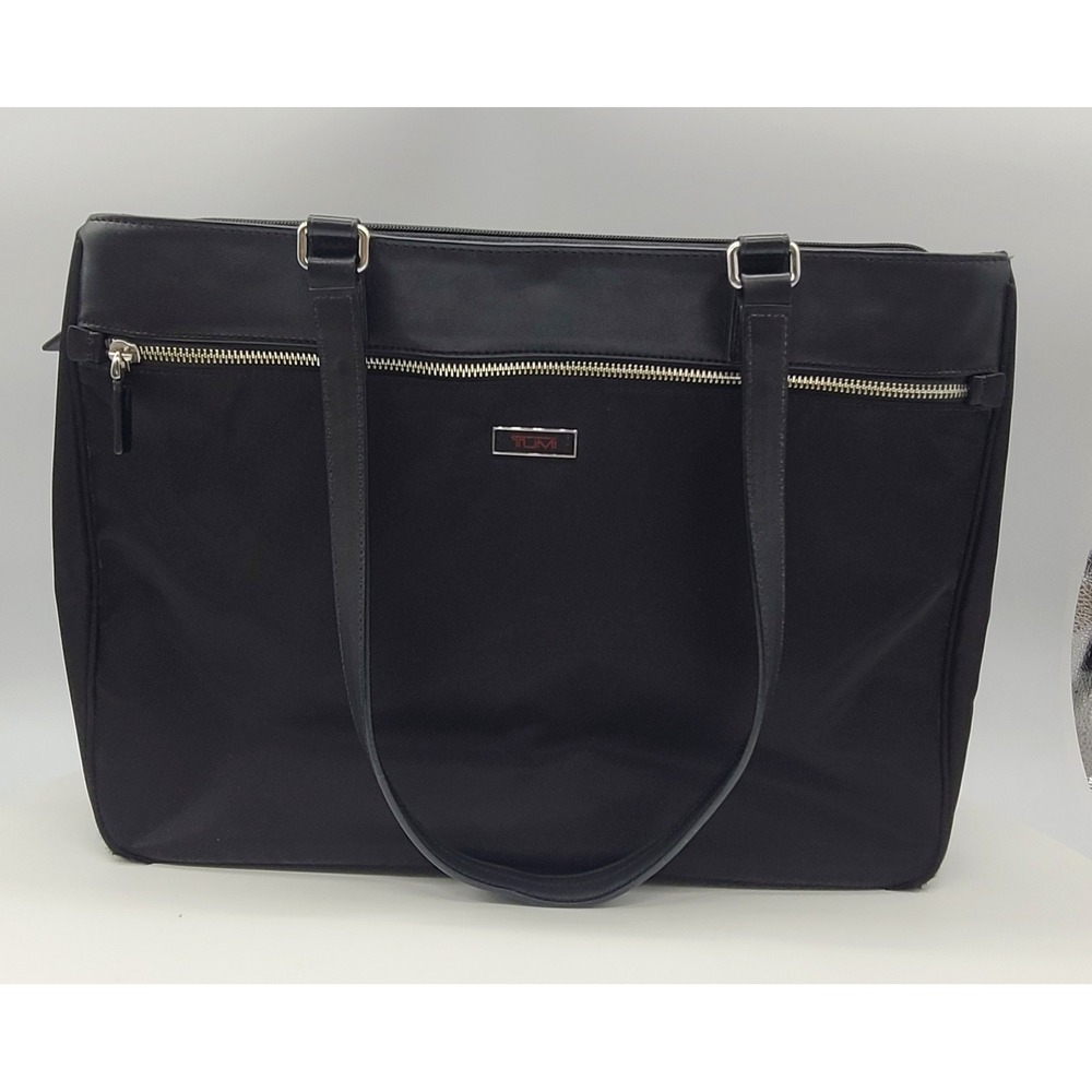 TUMI Cannes Business Tote 048980 Black Nylon Leather Laptop Shoulder Bag 2010